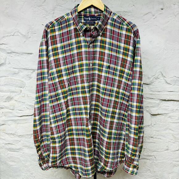 Polo Ralph Lauren Shirt Madras Plaid Lightweight Preppy Classic Vintage 80s 90s - Picture 1 of 8